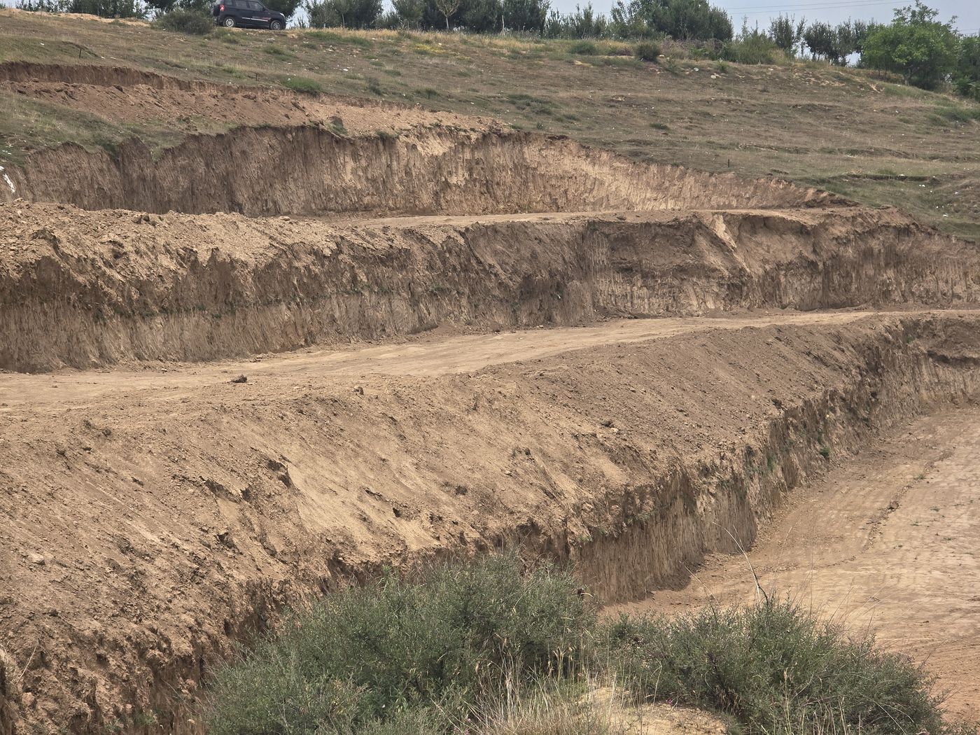 Stepped terraces cut into the hillside